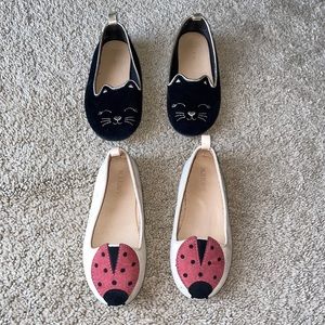 Two pairs old Navy kids shoes, cat and lady bug, size 9